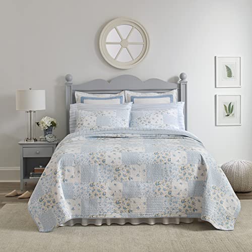 Laura Ashley Bettwäsche-Set für Doppelbett, Baumwolle, wendbar, mit passendem Kissenbezug, Schlafzimmer-Dekor, ideal für alle Jahreszeiten (Kenna Blue, Twin) von Laura Ashley