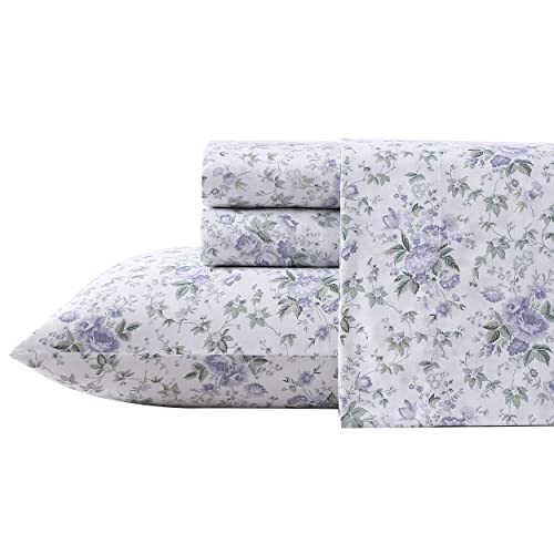 Laura Ashley Home King Bettwäsche-Set, weiches Satin-Baumwoll-Bettwäsche-Set, schlank, glatt und atmungsaktiv, lilianisches Violett von Laura Ashley