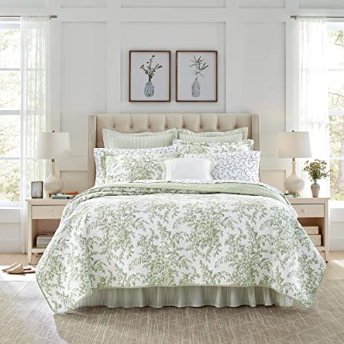 Laura Ashley Home - King-Size-Bettwäsche-Set, wendbare Baumwoll-Bettwäsche mit passenden Kissenbezügen, leichte Heimdekoration für alle Jahreszeiten (Bedford Green/Off-White, King-Size-Bett) von Laura Ashley