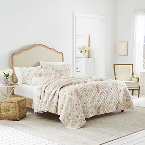 Laura Ashley Home - Queen-Size-Bettwäsche-Set, wendbare Baumwoll-Bettwäsche mit passenden Kissenbezügen, leichte Heimdekoration für alle Jahreszeiten (Breezy Floral Pink/Green, Queen) von Laura Ashley