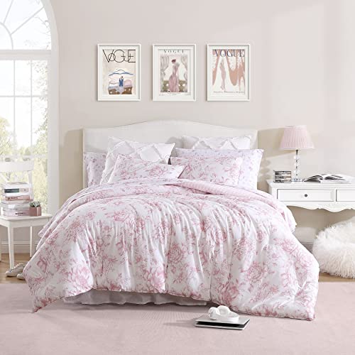 Laura Ashley - King-Size-Bettbezug-Set, wendbare Baumwoll-Bettwäsche mit passenden Kissenbezügen, Bauernhaus-Heimdekoration (Delphine Pink, Kingsize) von Laura Ashley