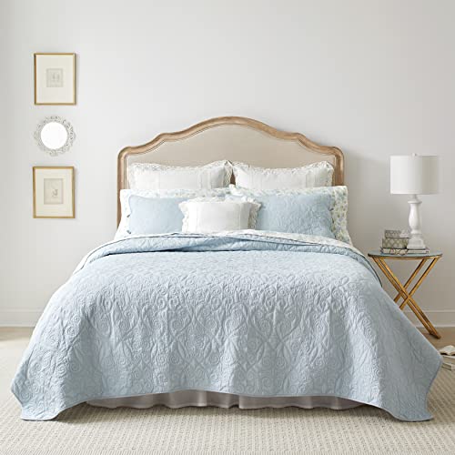 Laura Ashley King-Size-Bettwäsche-Set aus Baumwolle, wendbar, mit passenden Kissenbezügen, ideal für alle Jahreszeiten, vorgewaschen für zusätzliche Weichheit, Breeze Blue von Laura Ashley