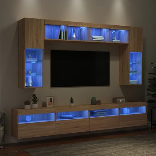 Lauuoeriau Home & Garden,Furniture-8-teiliges TV-Wandschrank-Set mit LED-Leuchten Sonoma Eiche Lauuoeriau Home & Garden,Furniture-8-teiliges TV-Wandschrank-Set mit LED-Leuchten Sonoma Eiche von Lauuoeriau