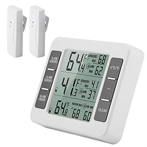 Drahtlose Digitale Akustische Alarm Kühlschrank Thermometer mit 2 STÜCKE Sensor Min/Max Display mit Akustischen Alarm für Indoor Outdoor Thermometer von Lazmin112