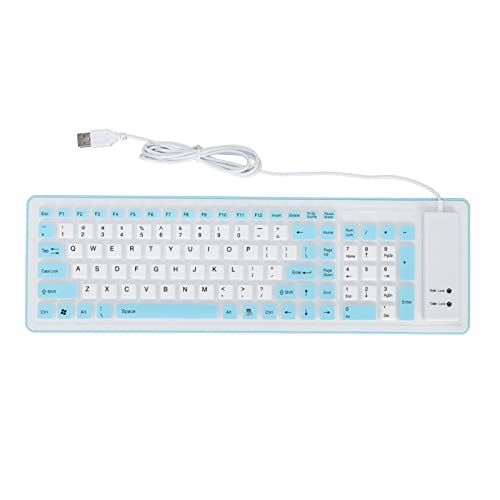 Lazmin112 Faltbare Silikon-Tastatur, 103 Tasten, Leise USB-Kabel, Faltbare Silikon-Roll-Up-Tastatur, wasserdichte, Stummschaltbare, Rollbare Tastatur für PC-Laptop(Blau) von Lazmin112