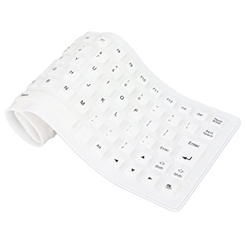 Lazmin112 Stumm-Silikon-Tastatur, 85 Tasten Vollständig Versiegeltes Design Leichtes, Tragbares, Leises, Weiches, Komfortables USB-Kabel wasserdichte Silikon-Tastatur für PC (White) von Lazmin112