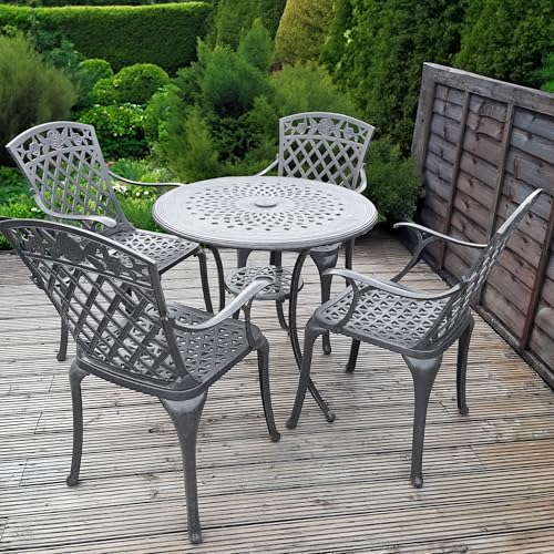 Lazy Susan - Anna 80 cm Runder Gartentisch mit 4 Stühlen - Gartenmöbel Set aus Metall, wartungsfrei, wetterfest, Grau, passende Rose Stühle | Kissen Nicht enthalten Lazy Susan - Anna 80 cm Runder Gartentisch mit 4 Stühlen - Gartenmöbel Set aus Metall, wartungsfrei, wetterfest, Grau, passende Rose Stühle | Kissen Nicht enthalten von Lazy Susan