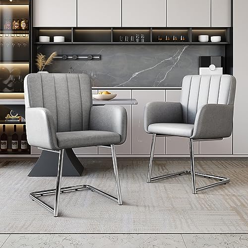 Lazyspace 2er Set Esszimmerstühle mit vertikalen Streifen,Gepolsterter Sessel mit zickzackförmige Metallbeine (grau) von Lazyspace