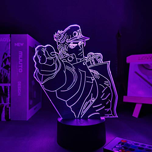 Anime 3D Illusionslampe Jojo Bizarre Abenteuer Figuren Jotaro Kujo Bunte LED Nachtlicht Kinderzimmer Dekor Geburtstagsgeschenk-16 Farbe mit Fernbedienung von Lbvrgg