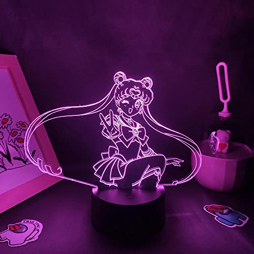 Sailor Moon - Tsukino Usagi Figur 3D LED Lampe RGB Illusion Nachtlichter für Manga Schlafzimmer Tischdekoration Geburtstagsgeschenk-7 Farbe keine Fernbedienung von Lbvrgg