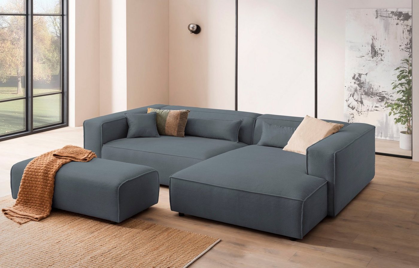 LeGer Home by Lena Gercke Polsterecke PIARA XXL, L-Form, incl. Hocker, stellbar zum Schlafsofa (Krokodilverbinder), in Cord und Flachgewebe von LeGer Home by Lena Gercke