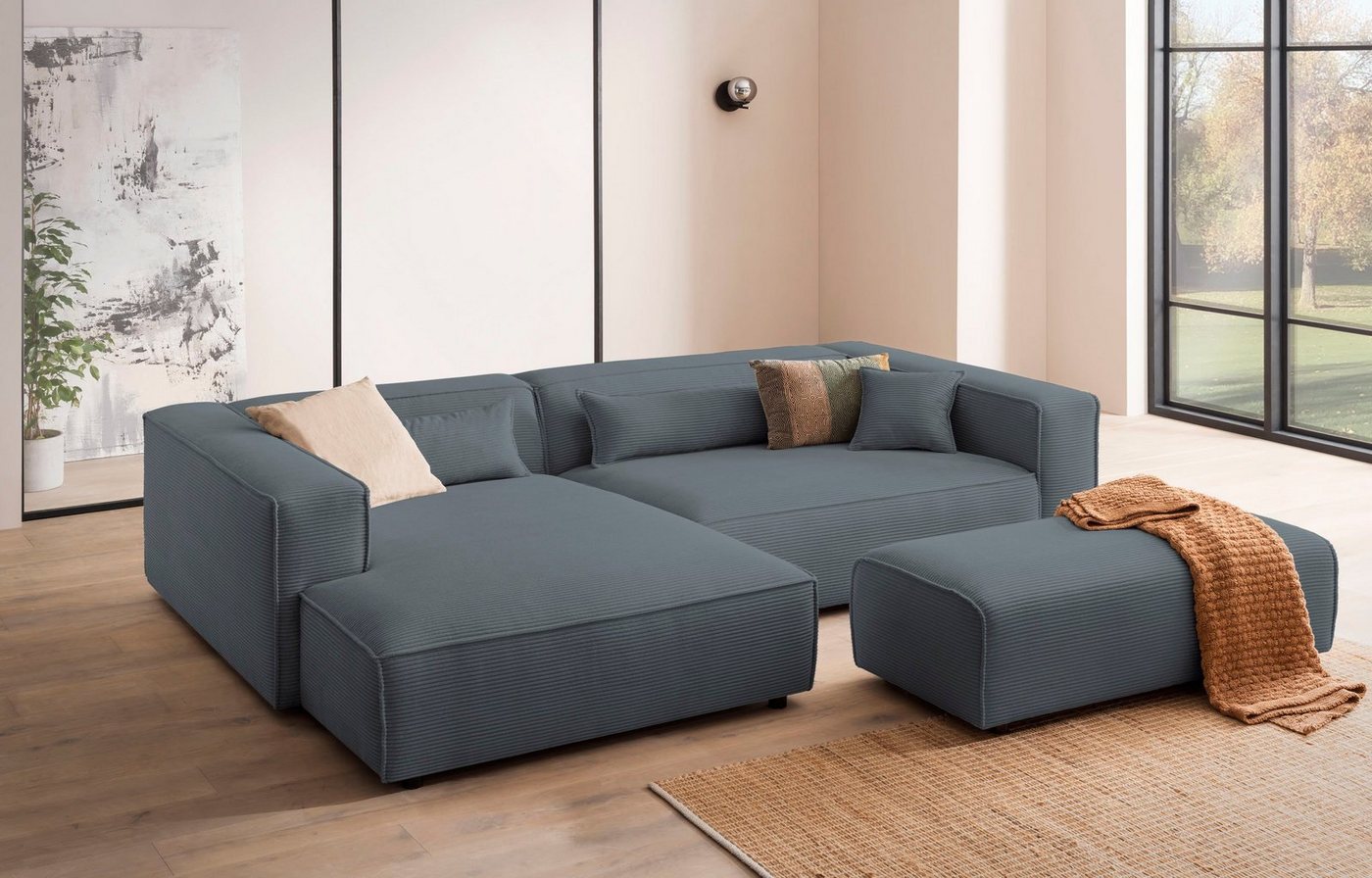 LeGer Home by Lena Gercke Polsterecke PIARA XXL, L-Form, incl. Hocker, stellbar zum Schlafsofa (Krokodilverbinder), in Cord und Flachgewebe von LeGer Home by Lena Gercke