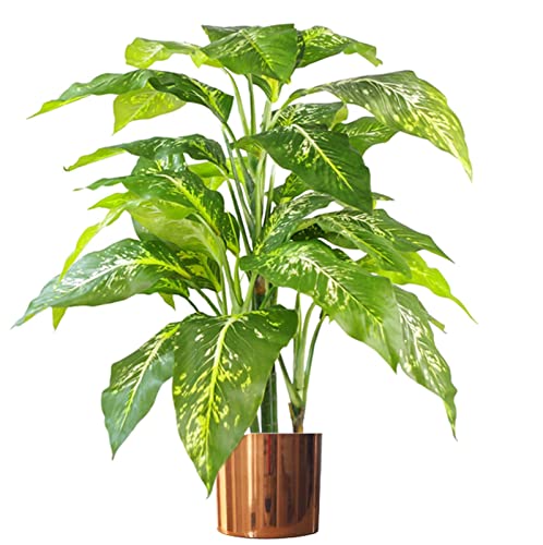 Leaf 100 cm großer Fuchs Aglaonema Realistischer Baum Kunstpflanze mit Kupfer-Metall-Pflanzgefäß von Leaf