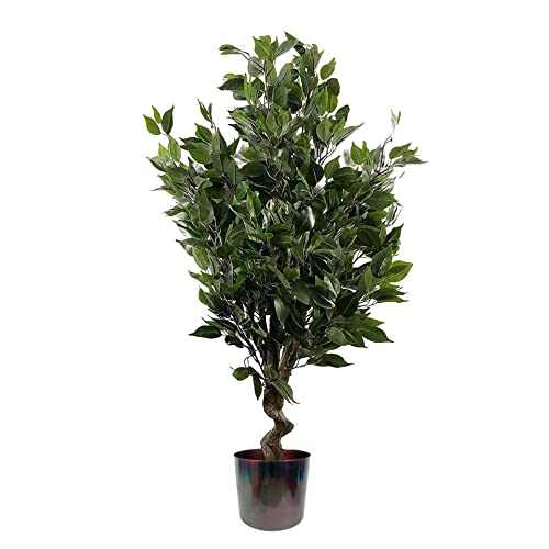 Leaf Tropische Kunstpflanze in Metall-Übertopf, gemischte Materialien, grüner Ficus Twist, Mehrfarbig, 110 cm von Leaf