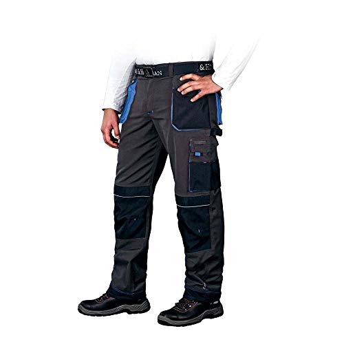 Leber & Hollman Herren Arbeitshose LH-FMN-T B, 65% Polyester 35% Baumwolle 270 g/m2, Bundhose mit Taschen für Knieschoner, 9 Multifunktionstaschen+ Schlaufe und Schlüsselhaken, Grau-Schwarz-Blau, 48 von REIS