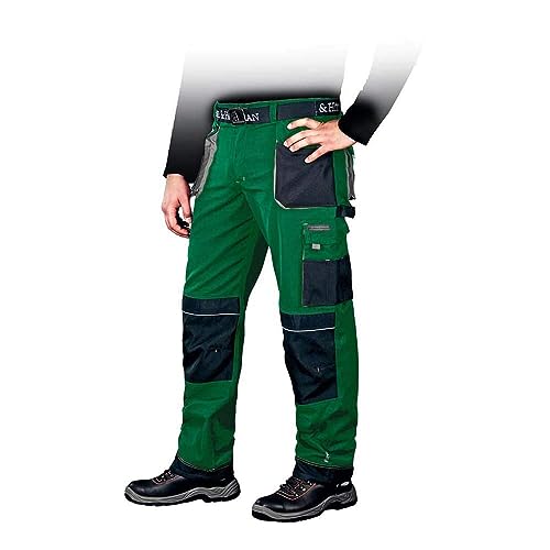 Leber & Hollman Herren Arbeitshose LH-FMN-T B, 65% Polyester 35% Baumwolle 270 g/m2, Bundhose mit Taschen für Knieschoner, 9 Multifunktionstaschen+ Schlaufe und Schlüsselhaken, Grün-Schwarz-Grau, 46 von LEBER & HOLLMAN