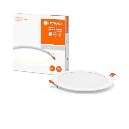 LEDVANCE LED SPOT INTEGRATED SLIM Ø22,5cm, Einbaustrahler Spot für sämtliche Innenbereiche, 22W, Farbtemperatur 6500K, 2000 Lumen, 240V, flaches modernes Design, inkl. Klemmvorrichtung, weiß von Ledvance