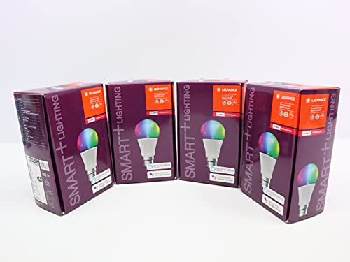 4 x LEDVANCE Smart+ LED, ZigBee Lampe mit B22d Sockel,warmweiß bis tageslicht,Farbwechsel RGB,dimmbar, Direkt kompatibel mit Echo Plus und Echo Show (2. Gen.), Kompatibel mit Philips Hue Bridge von Ledvance