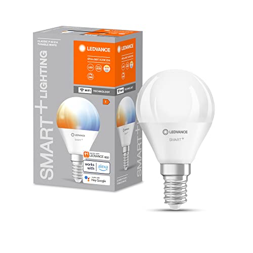 LEDVANCE Smarte LED-Lampe mit WiFi Technologie, Sockel E14, Dimmbar, Lichtfarbe änderbar (2700-6500K), ersetzt Glühlampen mit 40 W, SMART+ WiFi Mini Bulb Tunable White, 1er-Pack von Ledvance