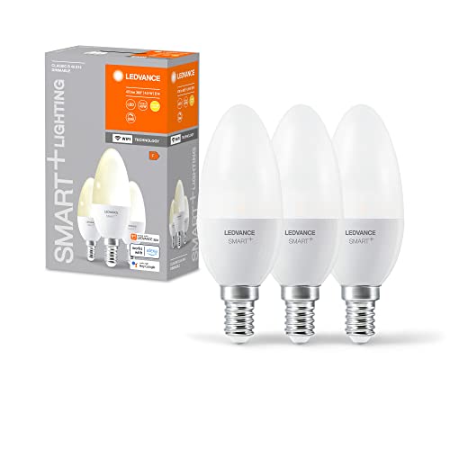 LEDVANCE Smarte LED-Lampe mit WiFi-Technologie für E14-Sockel, matte Optik ,Warmweiß (2700K), 470 Lumen, Ersatz für herkömmliche 40W-Leuchtmittel, smart dimmbar, 3-er Pack von Ledvance
