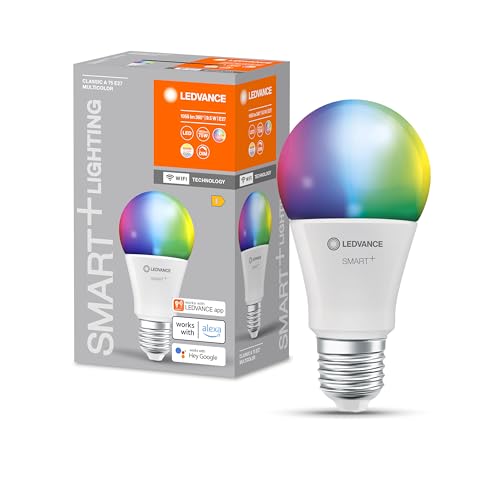 Ledvance Smarte LED-Lampe mit WiFi Technologie, Sockel E27, Dimmbar, Lichtfarbe änderbar (2700-6500K), RGB Farben änderbar, ersetzt Glühlampen mit 75 W, SMART+ WiFi Classic Multicolour, 1er-Pack, Weiß von Ledvance