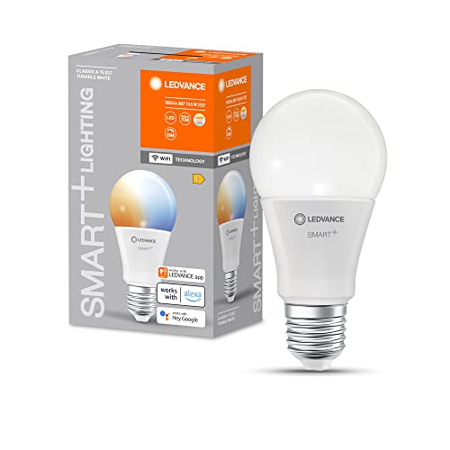 LEDVANCE Smarte LED-Lampe mit WiFi Technologie, Sockel E27, Dimmbar, Lichtfarbe änderbar (2700-6500K), ersetzt Glühlampen mit 75 W, SMART+ WiFi Classic Tunable White, 1er-Pack von Ledvance