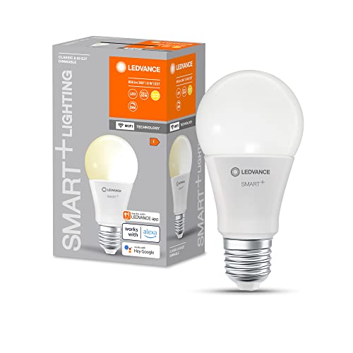 LEDVANCE Smarte LED-Lampe mit WiFi Technologie, Sockel E27, Dimmbar, Warmweiß (2700 K), ersetzt Glühlampen mit 60 W, SMART+ WiFi Classic Dimmable, 1er-Pack von Ledvance