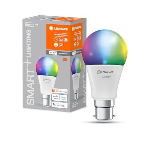 LEDVANCE Smarte LED-Lampe mit WiFi-Technologie für B22d-Sockel, matte Optik ,RGBW-Farben änderbar, Lichtfarbe änderbar (2700K-6500K), 806 Lumen, Ersatz für herkömmliche 60W-Leuchtmittel, 1-er Pack von Ledvance