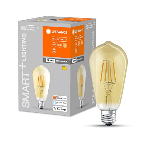 LEDVANCE Smarte LED-Lampe mit WiFi-Technologie für E27-Sockel, goldenes Glas ,Warmweiß (2400K), 680 Lumen, Ersatz für herkömmliche 53W-Leuchtmittel, smart dimmbar, 4-er Pack von Ledvance