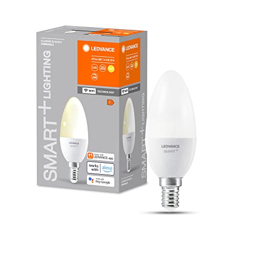 LEDVANCE Smarte LED-Lampe mit WiFi Technologie, Sockel E14, Dimmbar, Warmweiß (2700 K), ersetzt Glühlampen mit 40 W, SMART+ WiFi Candle Dimmable, 1er-Pack von Ledvance
