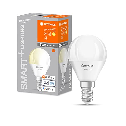 LEDVANCE Smarte LED-Lampe mit WiFi Technologie, Sockel E14, Dimmbar, Warmweiß (2700 K), ersetzt Glühlampen mit 40 W, SMART+ WiFi Mini Bulb Dimmable, 1er-Pack von Ledvance