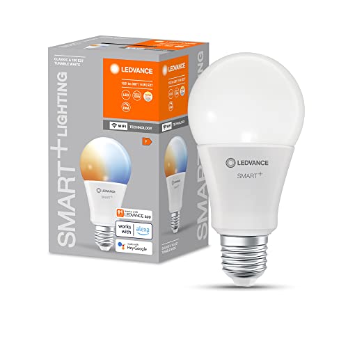 LEDVANCE Smarte LED-Lampe mit WiFi Technologie, Sockel E27, Dimmbar, Lichtfarbe änderbar (2700-6500K), ersetzt Glühlampen mit 100 W, SMART+ WiFi Classic Tunable White, 1er-Pack von Ledvance