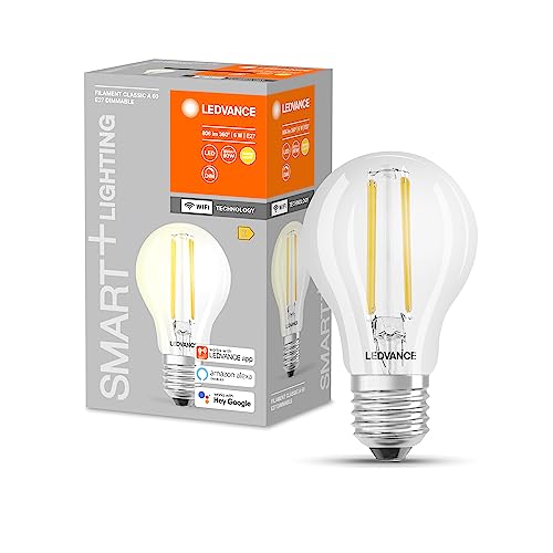 Ledvance Smarte LED-Lampe mit WiFi Technologie, Sockel E27, dimmbar, warmweiß (2700K), ersetzt Glühlampen mit 60W, steuerbar mit Alexa, Google Assistant und Samsung SmartThings, SMART+, 1er-Pack von Ledvance