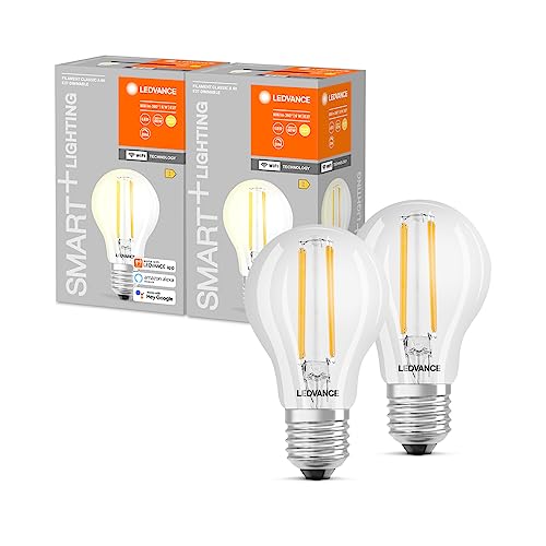 Ledvance Smarte LED-Lampe mit WiFi Technologie, Sockel E27, dimmbar, warmweiß (2700K), ersetzt Glühlampen mit 60W, steuerbar mit Alexa, Google Assistant und Samsung SmartThings, SMART+, 2er-Pack von Ledvance