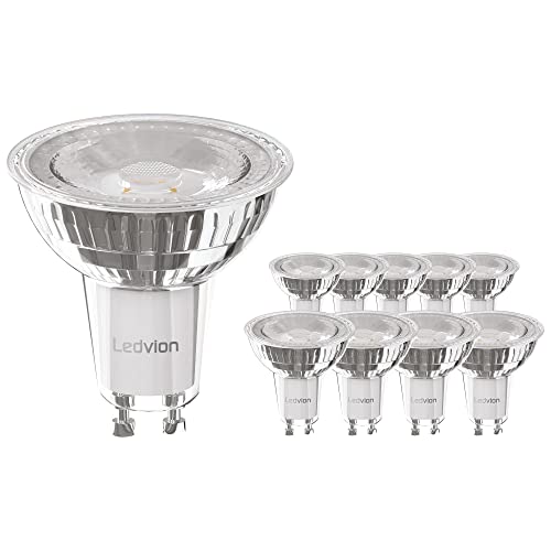 Ledvion 10x Dimmbare GU10 LED Spots, 5W, 4000K, 345 Lumen, Full Glass, LED Lampen Vorteilspackung, Leuchtmittel Strahler, 10er Pack von Ledvion