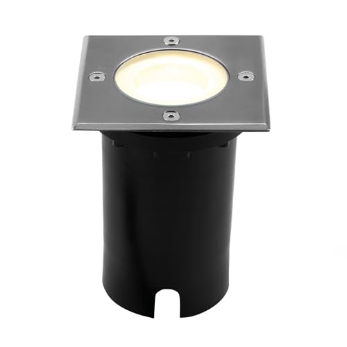 Ledvion Bodeneinbauleuchte, Quadratische LED Einbaustrahler, Edelstahl, IP67, 5 Watt, 2700 Kelvin, 1m Kabel, GU10, LED Einbaustrahler Aussen, Terassenbeleuchtung, Bodeneinbaustrahler von Ledvion