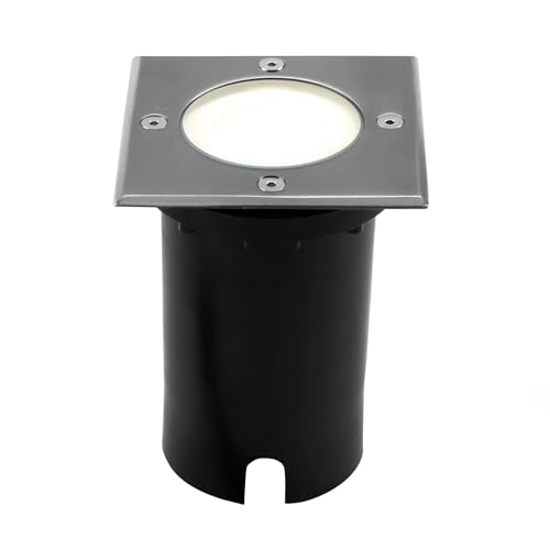 Ledvion Bodeneinbauleuchte, Quadratische LED Einbaustrahler, Edelstahl, IP67, 5 Watt, 4000 Kelvin, 1m Kabel, GU10, LED Einbaustrahler Aussen, Terassenbeleuchtung, Bodeneinbaustrahler von Ledvion