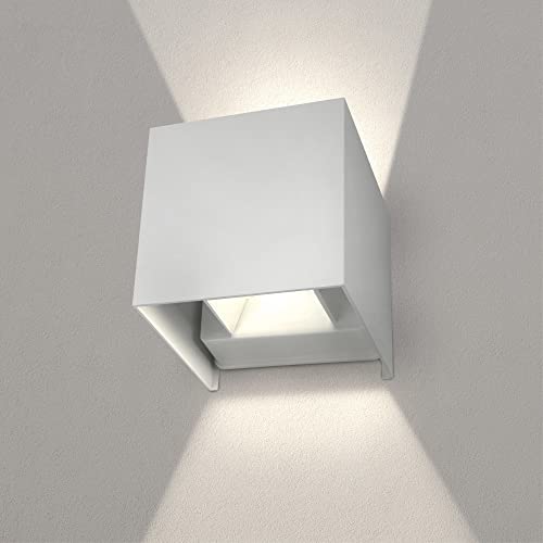 Ledvion Dimmbare LED Cube Wandleuchte, Weiß, Innen/Außen, Einstellbarer Abstrahlwinkel, 3000K Warmweiß, 6W, IP54 von Ledvion