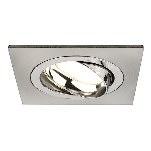 Ledvion LED Einbaustrahler Edelstahl, Sevilla, 5W, 4000K, 92 MM, Dimmbar, Quadrat, Bad Einbauleuchten, Deckenspots Deckenstrahler, Einbauspots, Einbaustrahler Rahmen von Ledvion