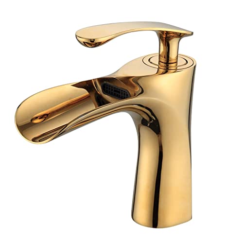 Leekayer Luxus Waschbecken Wasserhahn Gold Verchromt Einhand Wasserfall Wasserhähne für Bad 1 Loch Montieren Toilette Neuheit Stil, LK75249G von Leekayer