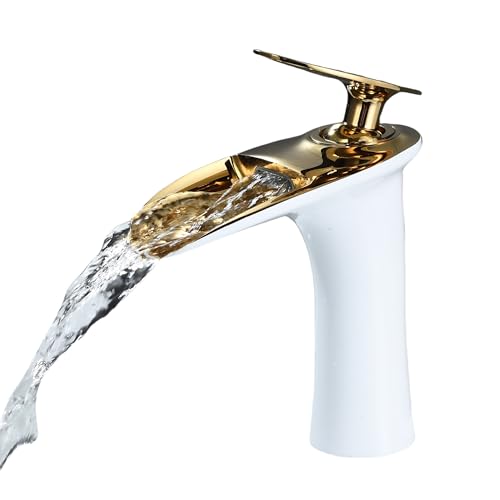 Leekayer Wasserfall Badezimmer Wasserhahn 1 Loch Mount Heißes Kaltes Becken Mischer Hahn Einhebel Messing Wasserhahn Weißgold Finish, LK61106WG von Leekayer