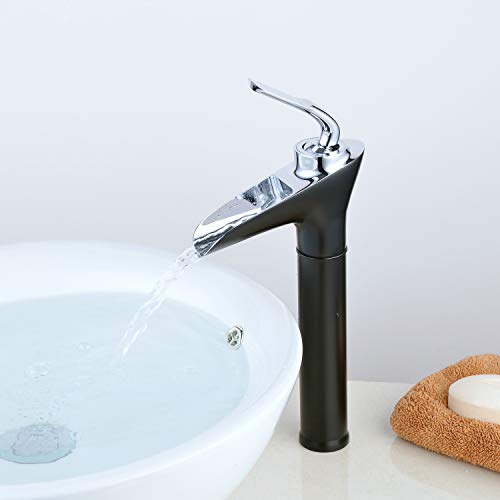 Moderne Badezimmer Waschbecken Wasserhahn Wasserfall Auslauf Einhand 1 Loch Montieren Toilette Neuheit Armaturen Schwarz & Chrom Finish Leekayer, LK79989BCH von Leekayer