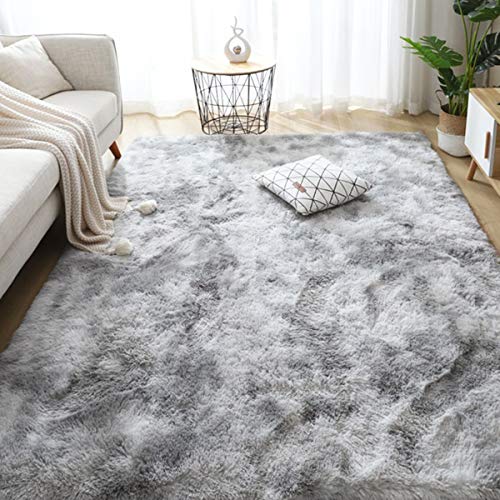 Leesentec Teppich Wohnzimmer Teppiche Schlafzimmer Modern Hochflor Antirutschmatte Teppich Weiche Fußmatten Groß für Flur Teppich Anti Rutsch Unterlage (Grau/Weiß, 160 x 200 cm) von Leesentec