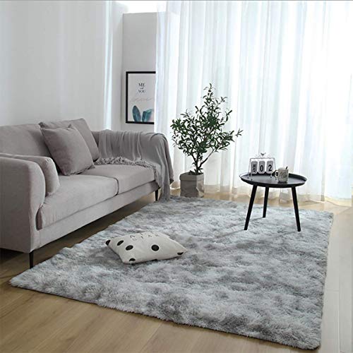 Leesentec Teppich Wohnzimmer Teppiche Schlafzimmer Modern Hochflor Antirutschmatte Teppich Weiche Fußmatten Groß für Flur Teppich Anti Rutsch Unterlage (Grau Weiß, 185 * 185cm) von Leesentec