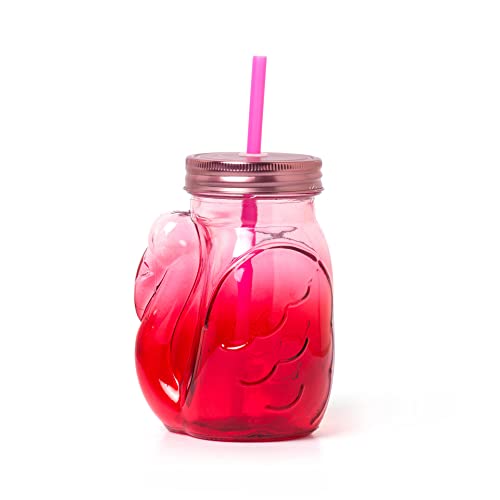 Legami - Glas mit Deckel und Strohhalm, Cheers, 11 x 14,5 cm, 450 ml, aus Glas, Kunststoff, Edelstahl, Flamingo, Bierkrug mit Flamingogriff, Schraubverschluss von LEGAMI