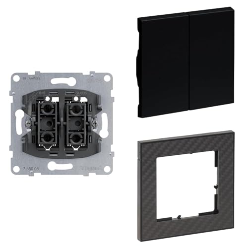 LEGRAND, SEANO+ Set, Doppelwechselschalter-Einsatz, Steckklemmen, 10AX & Serienwippe, Farbe: Schwarz & 1-fach Rahmen mit Echtmaterialoberfläche in Karbon, 765008 & 765308 & 765191 LEGRAND, SEANO+ Set, Doppelwechselschalter-Einsatz, Steckklemmen, 10AX & Serienwippe, Farbe: Schwarz & 1-fach Rahmen mit Echtmaterialoberfläche in Karbon, 765008 & 765308 & 765191 von Legrand