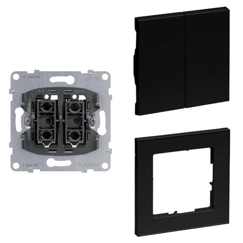 LEGRAND, SEANO+ Set, Doppelwechselschalter-Einsatz, Steckklemmen, 10AX & Wippe für Doppelwechselschalter & 1-fach Rahmen, halogenfreies Thermoplast, Schwarz, 765008 & 765308 & 765381 LEGRAND, SEANO+ Set, Doppelwechselschalter-Einsatz, Steckklemmen, 10AX & Wippe für Doppelwechselschalter & 1-fach Rahmen, halogenfreies Thermoplast, Schwarz, 765008 & 765308 & 765381 von Legrand