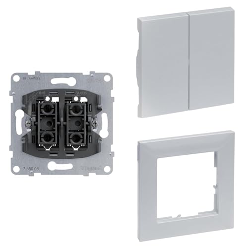 LEGRAND, SEANO Set, Doppelwechselschalter-Einsatz, Steckklemmen, 10AX & Serienwippe & 1-fach Rahmen, halogenfreies Thermoplast, 87x87mm, Farbe: Aluminium, 765008 & 765208 & 765271 LEGRAND, SEANO Set, Doppelwechselschalter-Einsatz, Steckklemmen, 10AX & Serienwippe & 1-fach Rahmen, halogenfreies Thermoplast, 87x87mm, Farbe: Aluminium, 765008 & 765208 & 765271 von Legrand