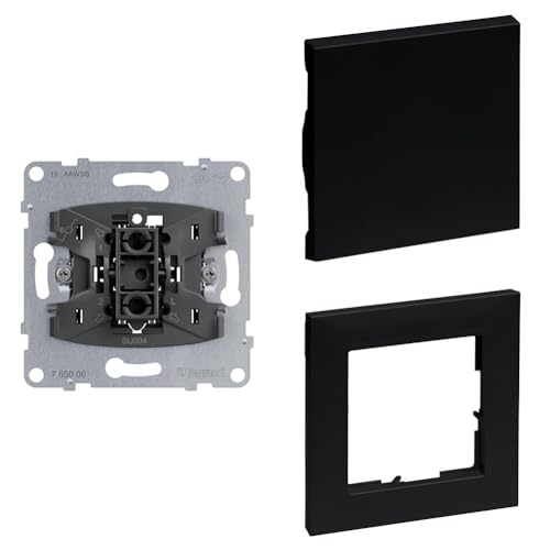 LEGRAND, SEANO Set, Wechselschalter-Einsatz, Steckklemmen, 10AX & Wippe für Wechselschalter & 1-fach Rahmen, halogenfreies Thermoplast, 87x87mm, Farbe: Schwarz, 765006 & 765306 & 765371 LEGRAND, SEANO Set, Wechselschalter-Einsatz, Steckklemmen, 10AX & Wippe für Wechselschalter & 1-fach Rahmen, halogenfreies Thermoplast, 87x87mm, Farbe: Schwarz, 765006 & 765306 & 765371 von Legrand