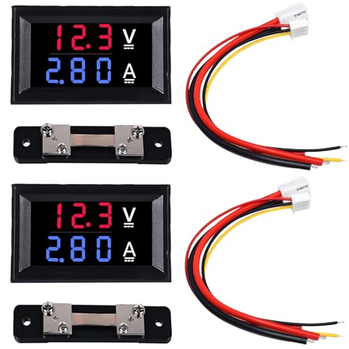 2 Stück 0.28”LED Digital Voltmeter Amperemeter: DC 0-100V 50A Volt Ampere Meter mit Shunt, LED Doppelte Farbanzeige Rot & Blau Detektor, Strommesser Panel Tester Spannung Ampere Multimeter von Leikurvo